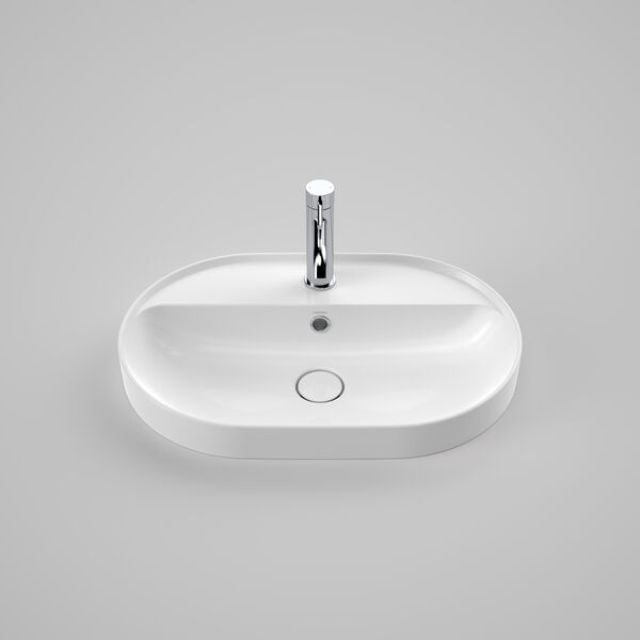 Caroma Liano II 600mm Pill Inset Basin with Tap Landing (1 Tap Hole) - White (with Overflow)