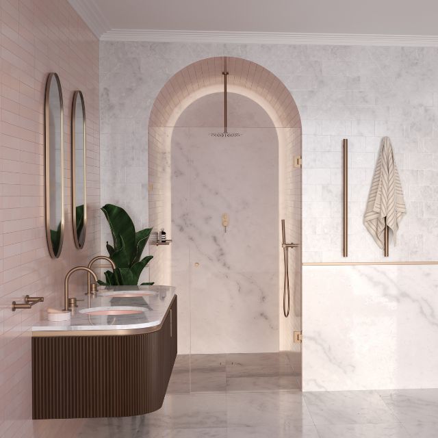Caroma Liano II Bath/Shower Mixer With Diverter - Rounded Cover Plate - Brushed Bronze