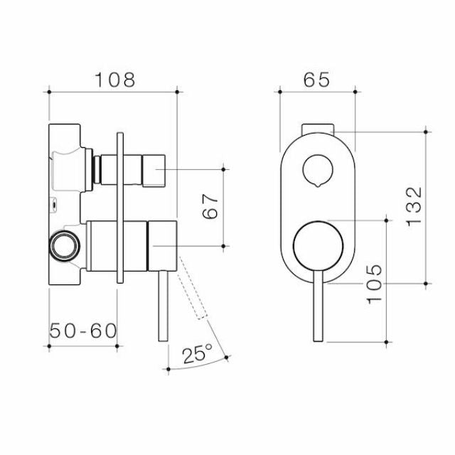 Caroma Liano II Bath/Shower Mixer With Diverter - Rounded Cover Plate - Brushed Bronze