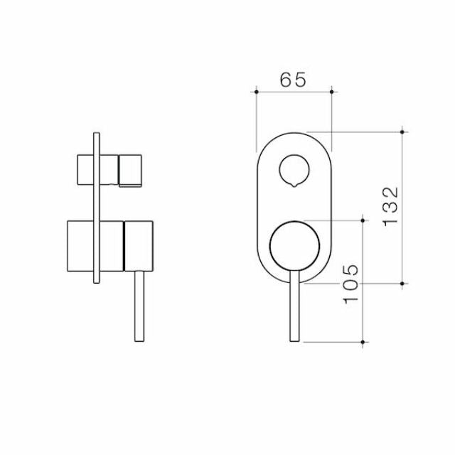 Technical Drawing Caroma Liano II Bath/Shower Mixer With Diverter Trim Kit - Rounded Cover Plate - Brushed Bronze 96369BBZ - The Blue Space