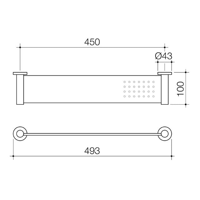 Technical Drawing Caroma Liano II Bathroom Shelf - Matte Black 96449B - The Blue Space