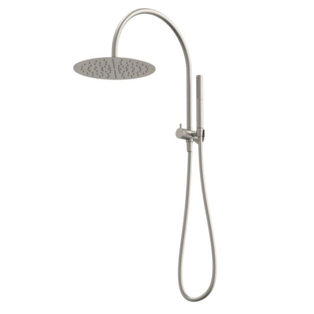 Caroma Liano II Compact Twin Shower with Overhead - Brushed Nickel