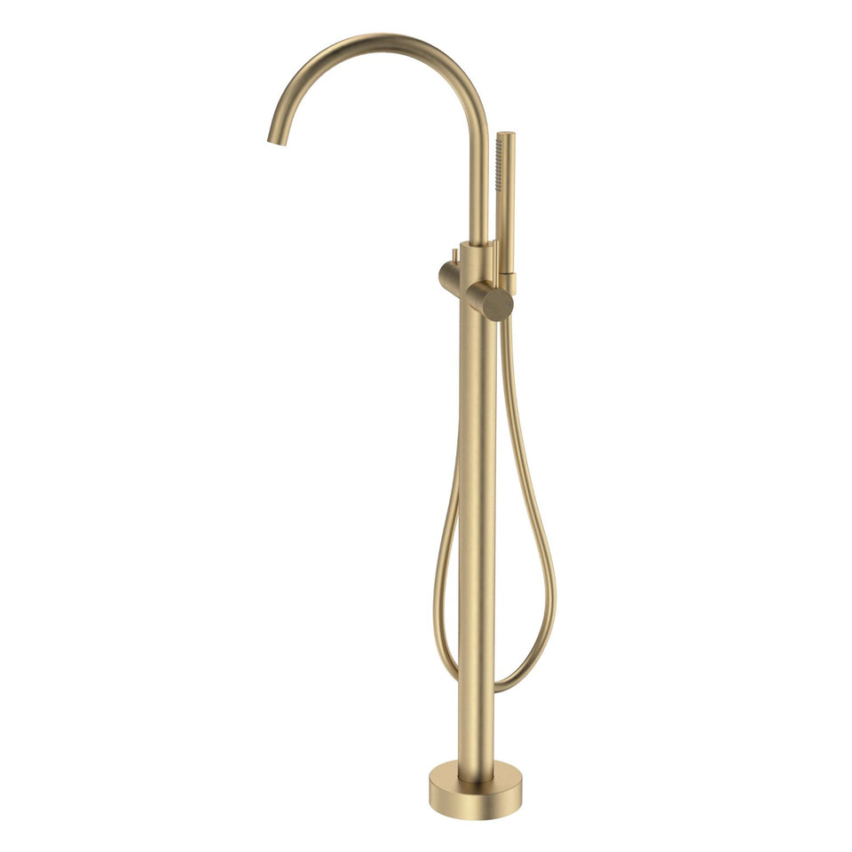 Caroma Liano II Freestanding Bath Filler with Hand Shower Brushed Brass - Full Kit