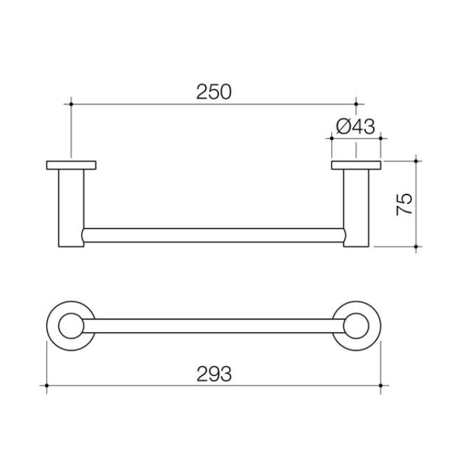 Technical Drawing Caroma Liano II Hand Towel Rail - Chrome 96444C - The Blue Space
