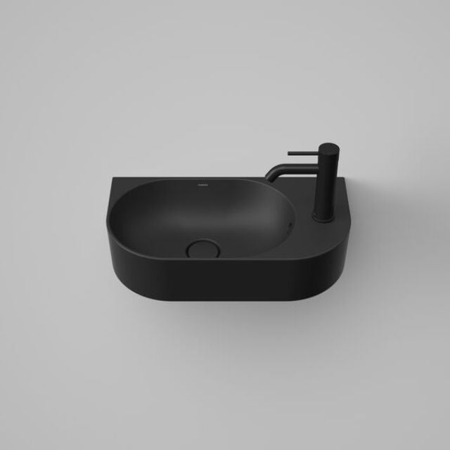 Front Caroma Liano II Hand Wall Basin (1 Tap Hole) - Matte Black (with Overflow) 853015MB - The Blue Space