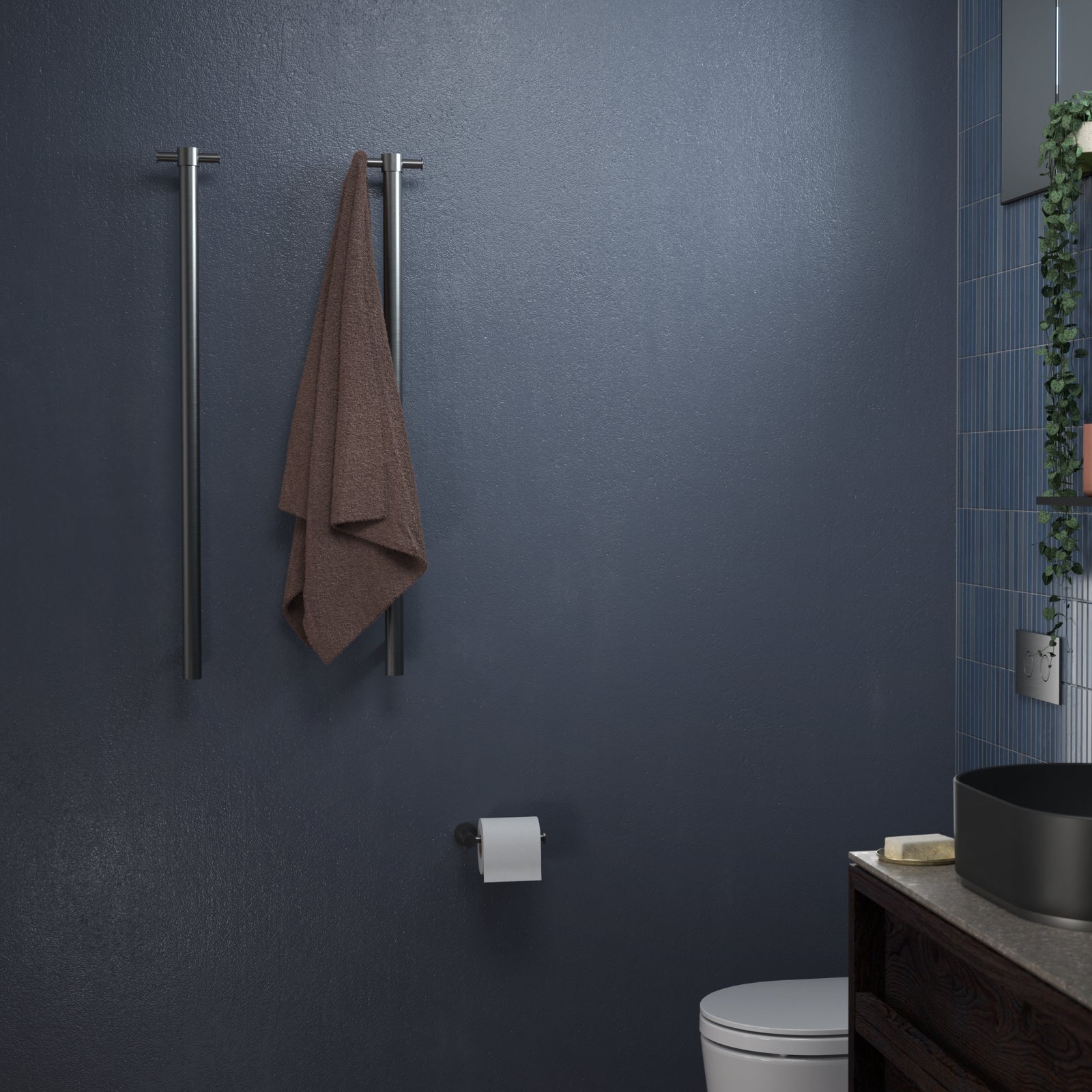 Lifestyle 3 Caroma Liano II Heated Towel Rail - Vertical - Gunmetal 11225050GM - The Blue Space