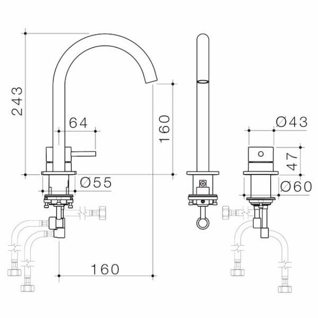 Caroma Liano II Hob Basin Mixer Set 160mm - Brushed Bronze