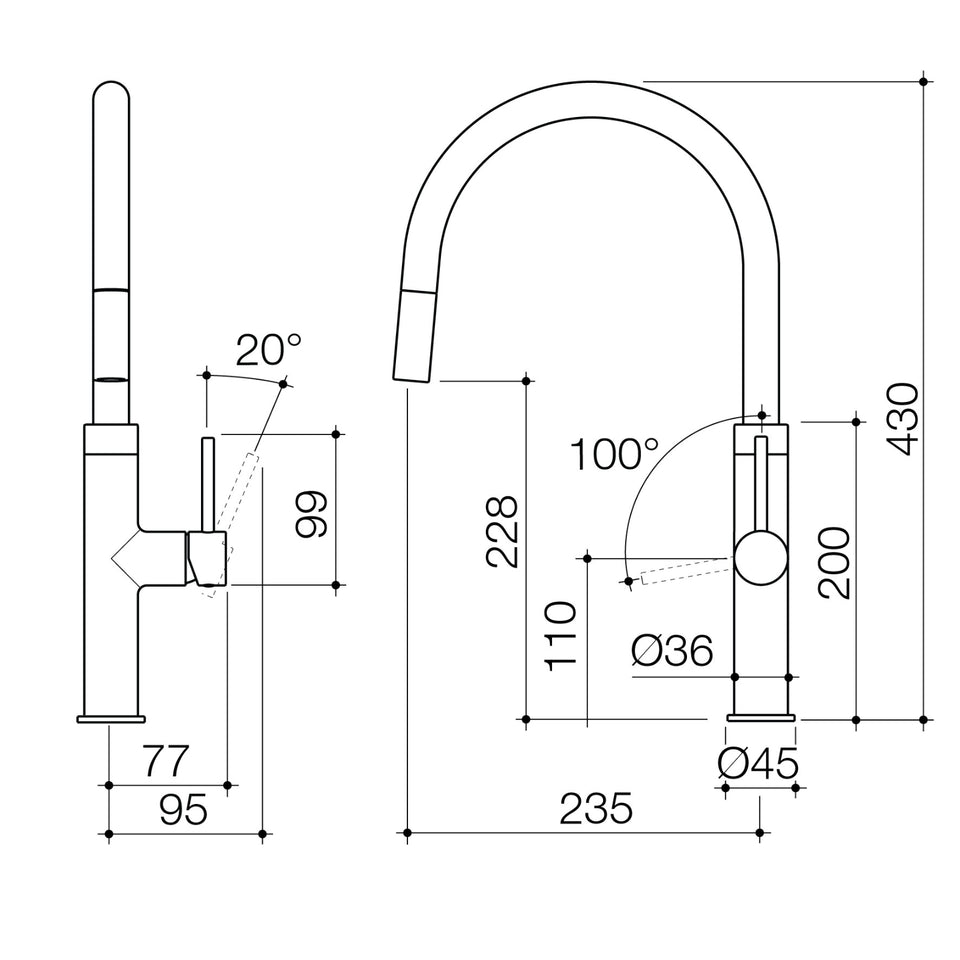 Caroma Liano II Lead Free Pull Out Sink Mixer - Brushed Brass