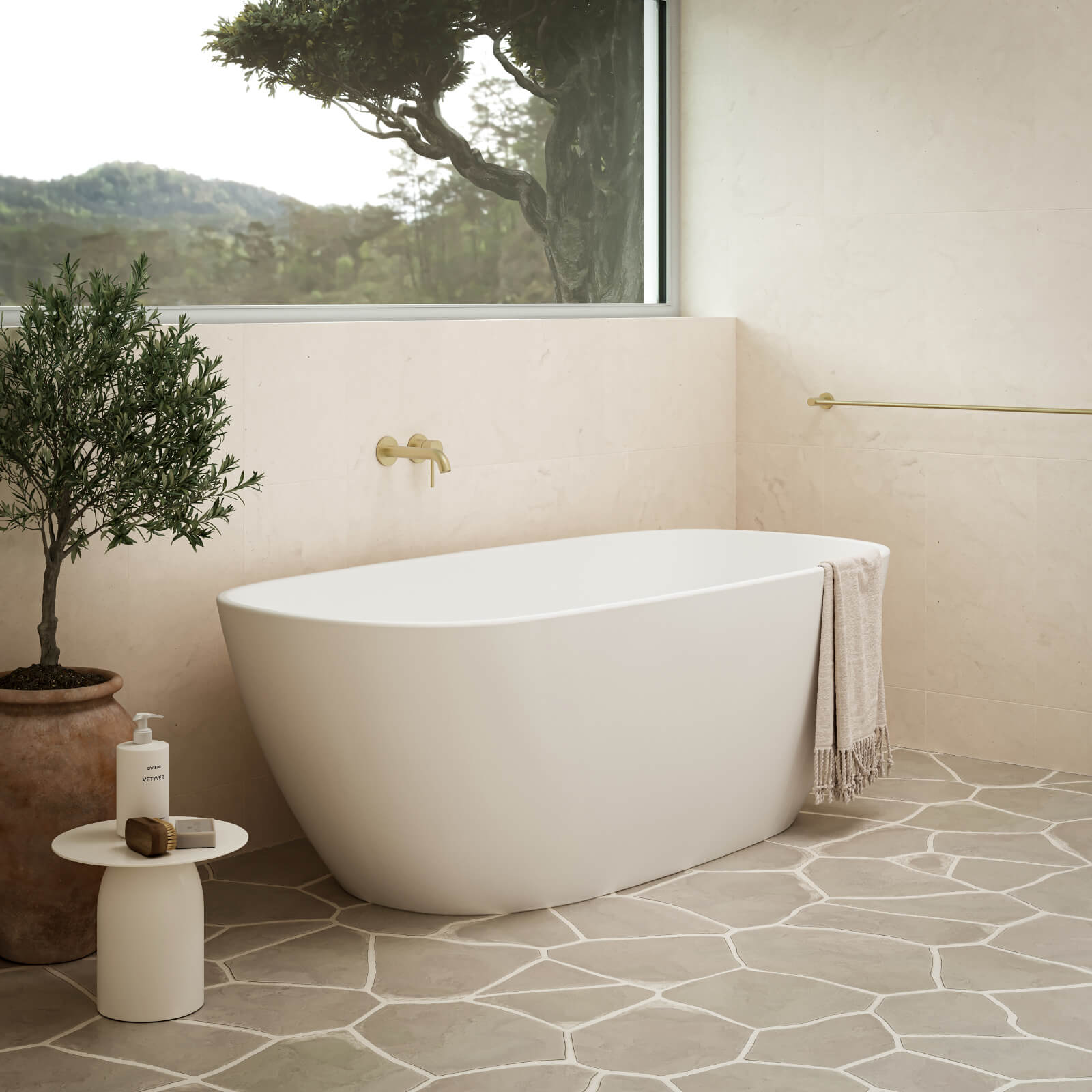caroma liano ii lead free wall basin bath mixer set lifestyle image | The Blue Space