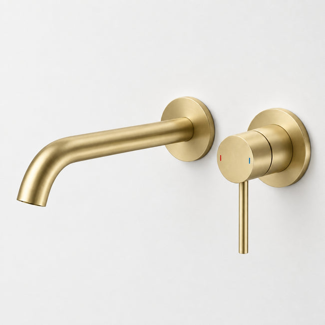 Caroma Liano II Lead Free Wall Basin/Bath Mixer Set Brushed Brass 96352BB6AF - The Blue Space