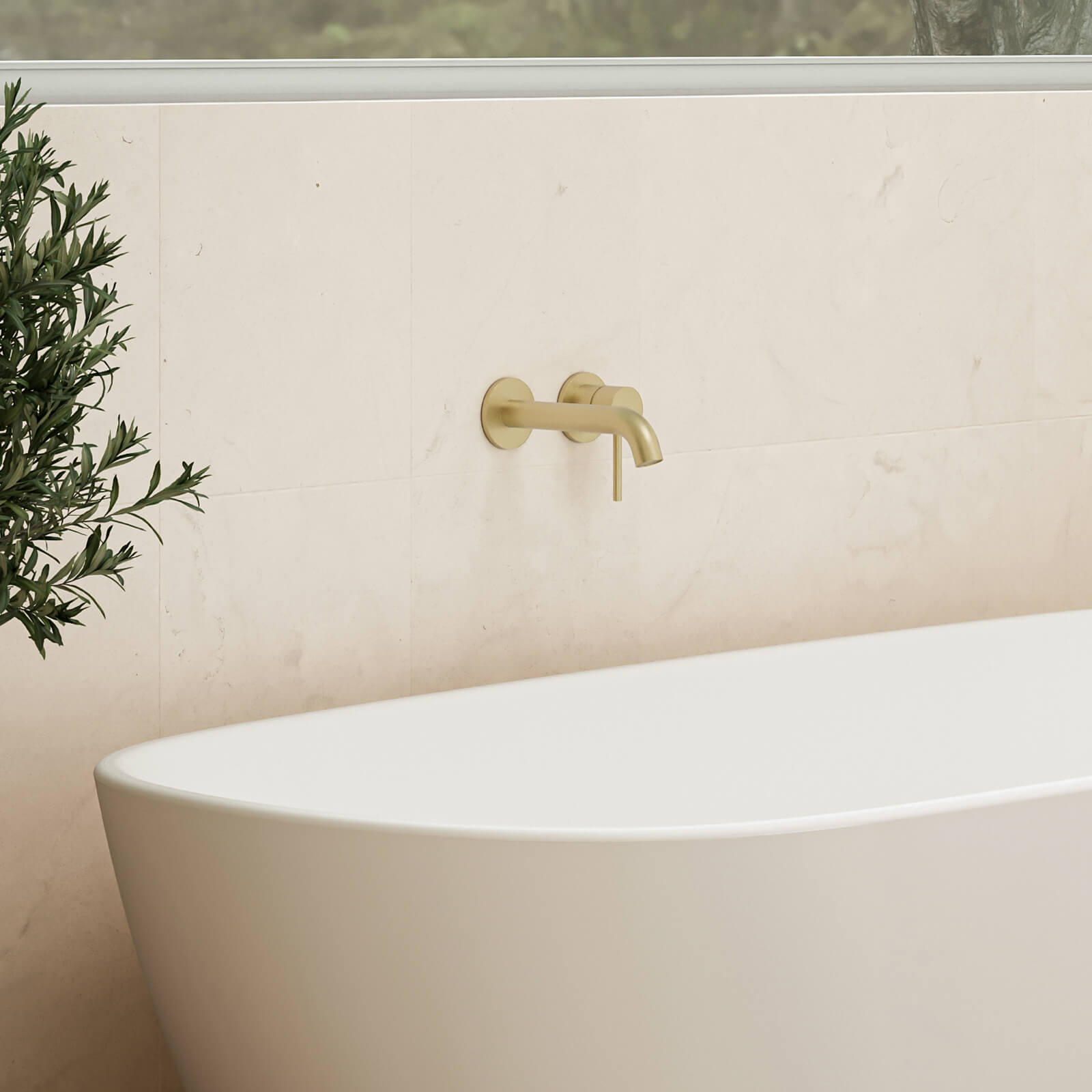 Caroma Liano II Lead Free Wall Basin/Bath Mixer Set Brushed Brass  | The Blue Space