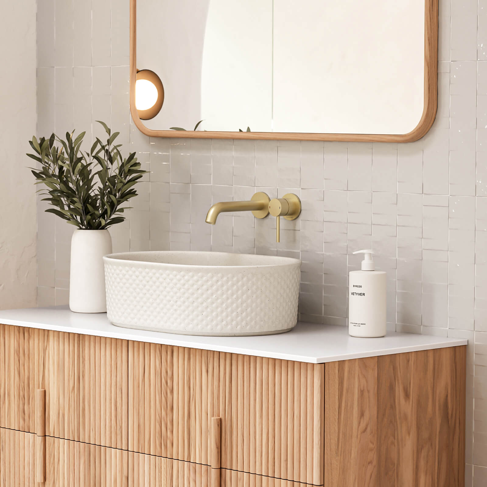 Caroma Liano II Lead Free Wall Basin/Bath Mixer Set Brushed Brass  | The Blue Space
