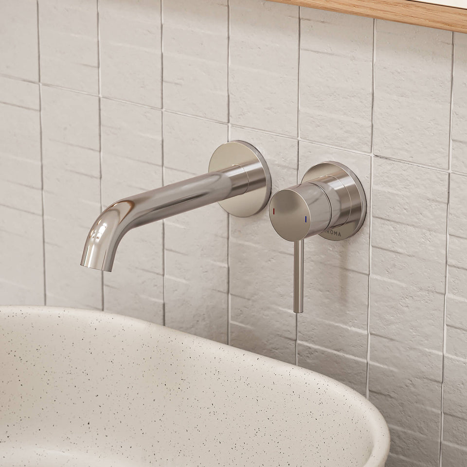 Caroma Liano II Low Lead Wall Basin/Bath Mixer Set Chrome