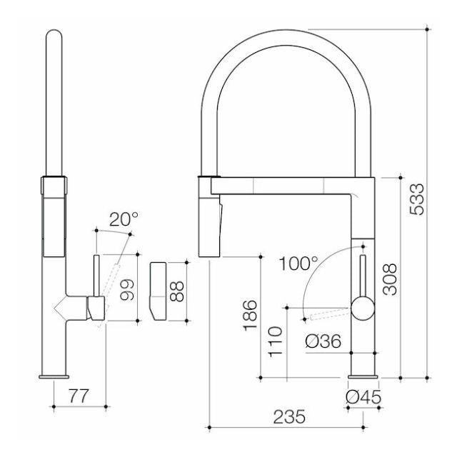 Caroma Liano II Pull Down Sink Mixer - Matte Black