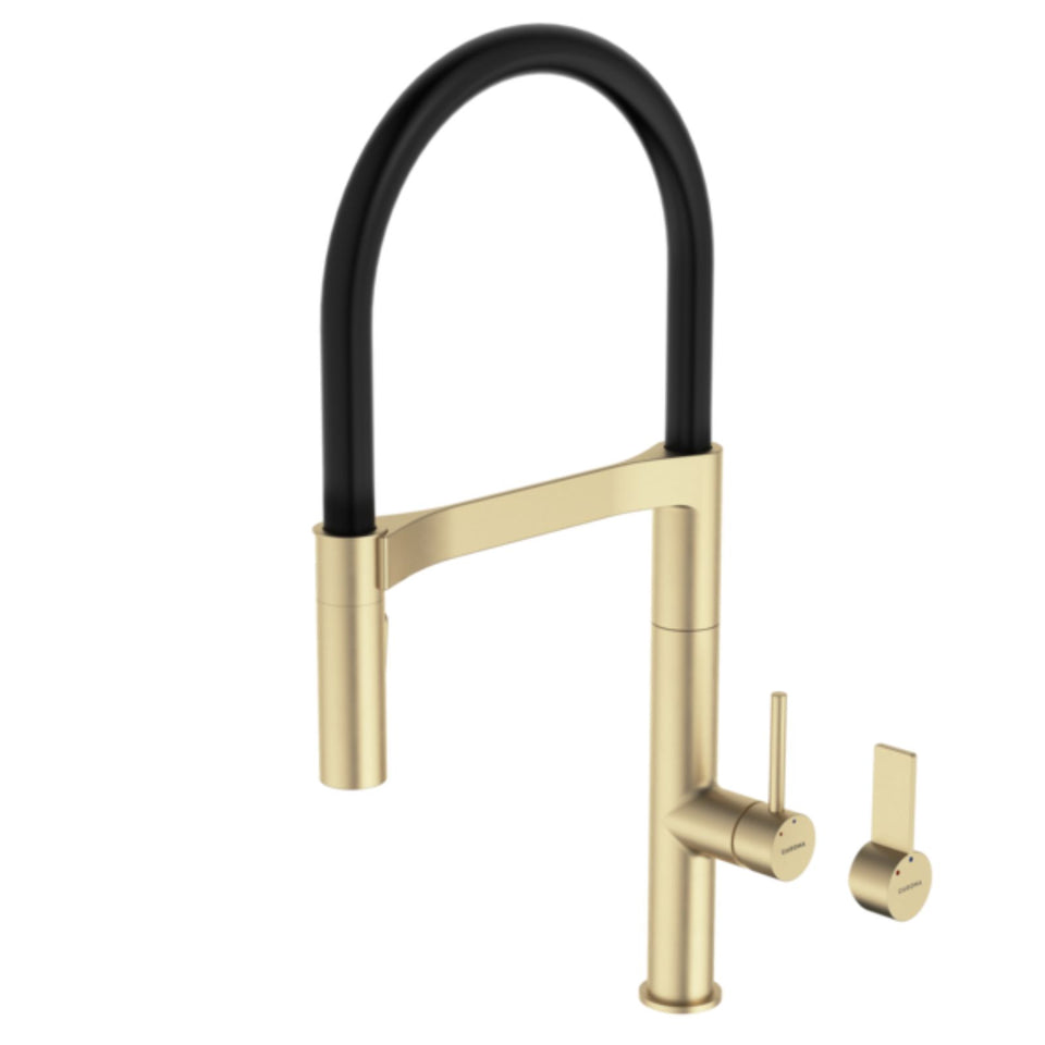 Caroma Liano II Pull Down Sink Mixer with Dual Spray - Brushed Brass
