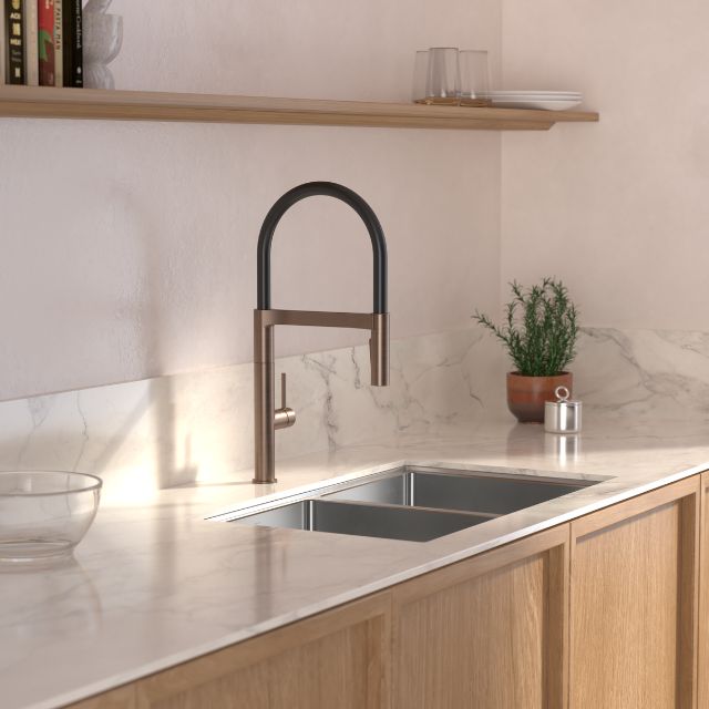 Caroma Liano II Pull Down Sink Mixer with Dual Spray - Brushed Bronze