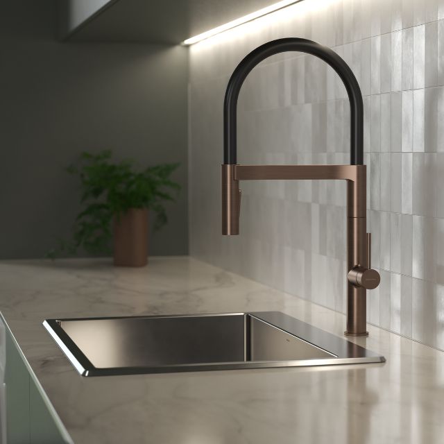 Caroma Liano II Pull Down Sink Mixer with Dual Spray - Brushed Bronze
