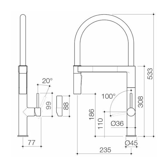Caroma Liano II Pull Down Sink Mixer with Dual Spray - Brushed Bronze