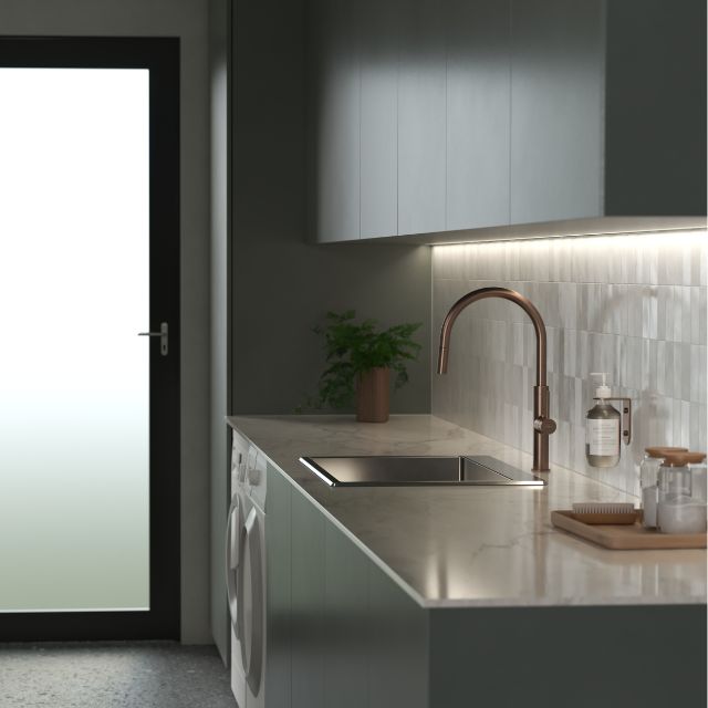 Lifestyle 5 Caroma Liano II Pull Out Sink Mixer - Brushed Bronze 96380BBZ56AF - The Blue Space