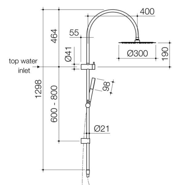 Technical Drawing Caroma Liano II Rail Shower with Overhead - Black 96470B33A - The Blue Space