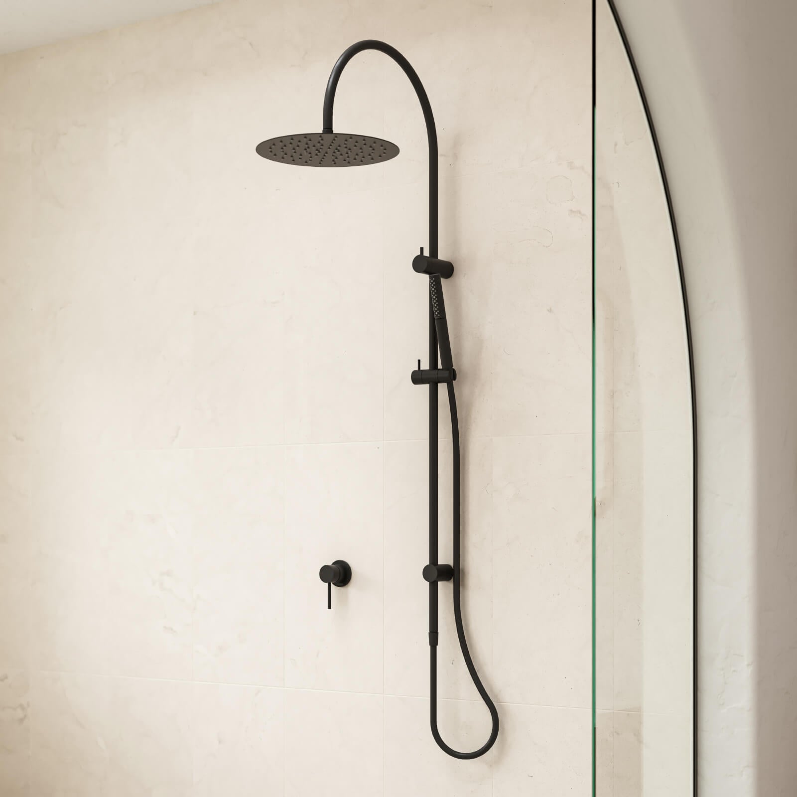 Caroma Liano II Rail Shower with Overhead Matte Black  | The Blue Space