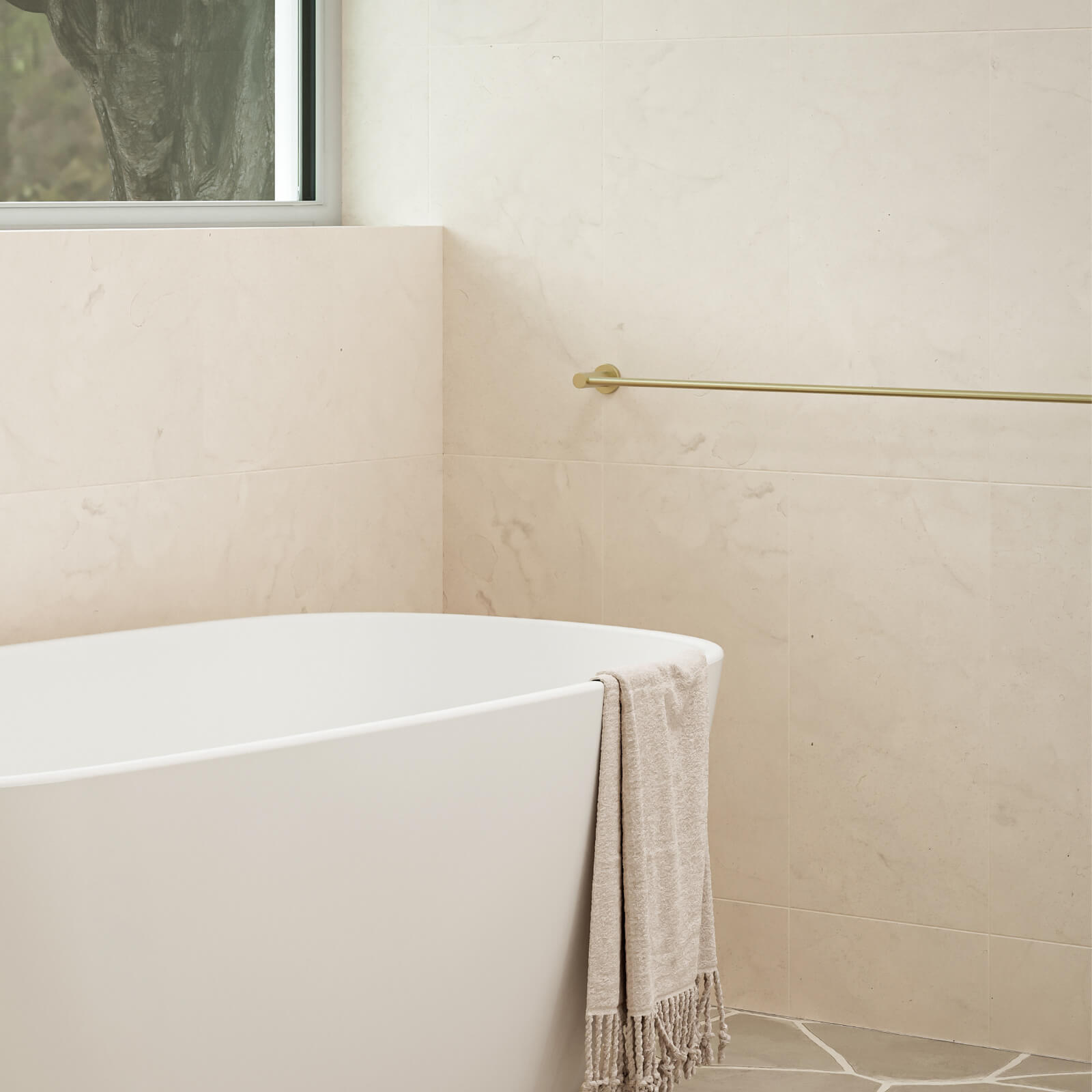 Caroma Liano II Single Towel Rail 640mm Brushed Brass lifestyle image  | The Blue Space