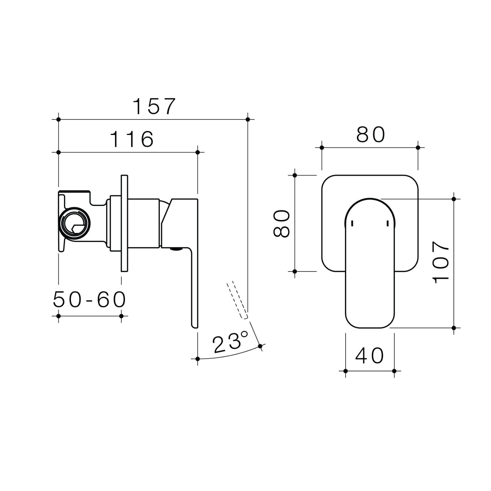 Technical Drawing Caroma Luna Bath/Shower Mixer Brushed Brass 68184BB - The Blue Space