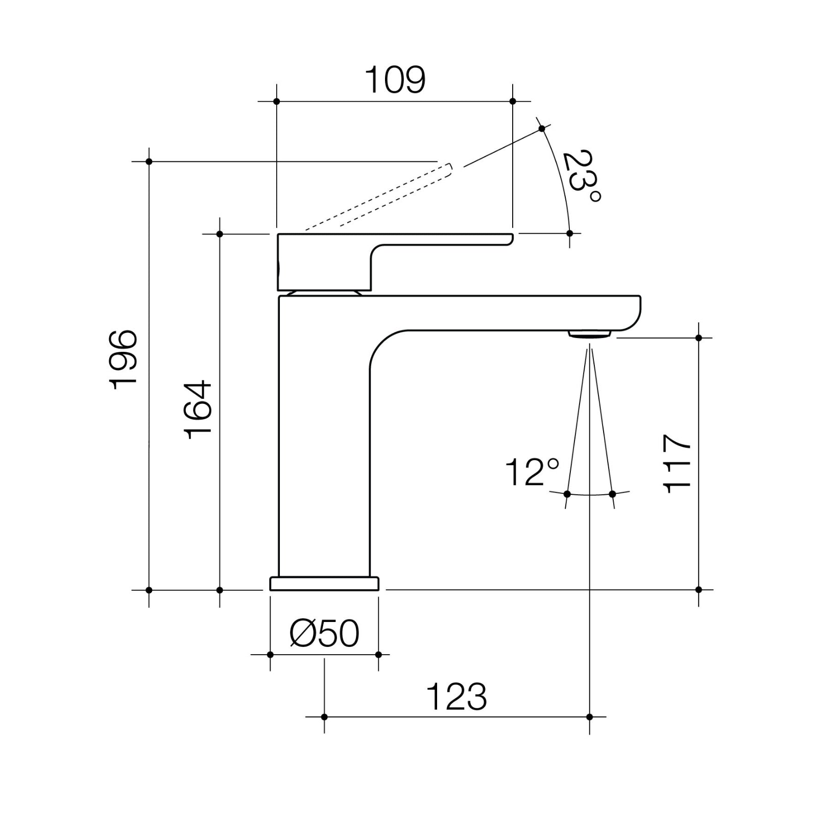 Technical Drawing Caroma Luna II Basin Mixer - Satin Black 68198BL6AF - The Blue Space