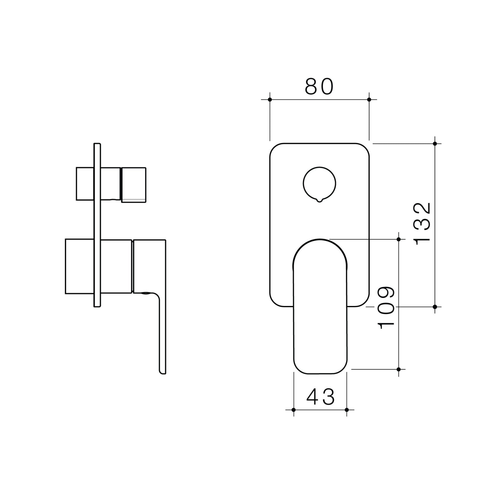 Technical Drawing Caroma Luna II Bath/Shower Mix with Diverter Trim Kit - Chrome 68210C - The Blue Space