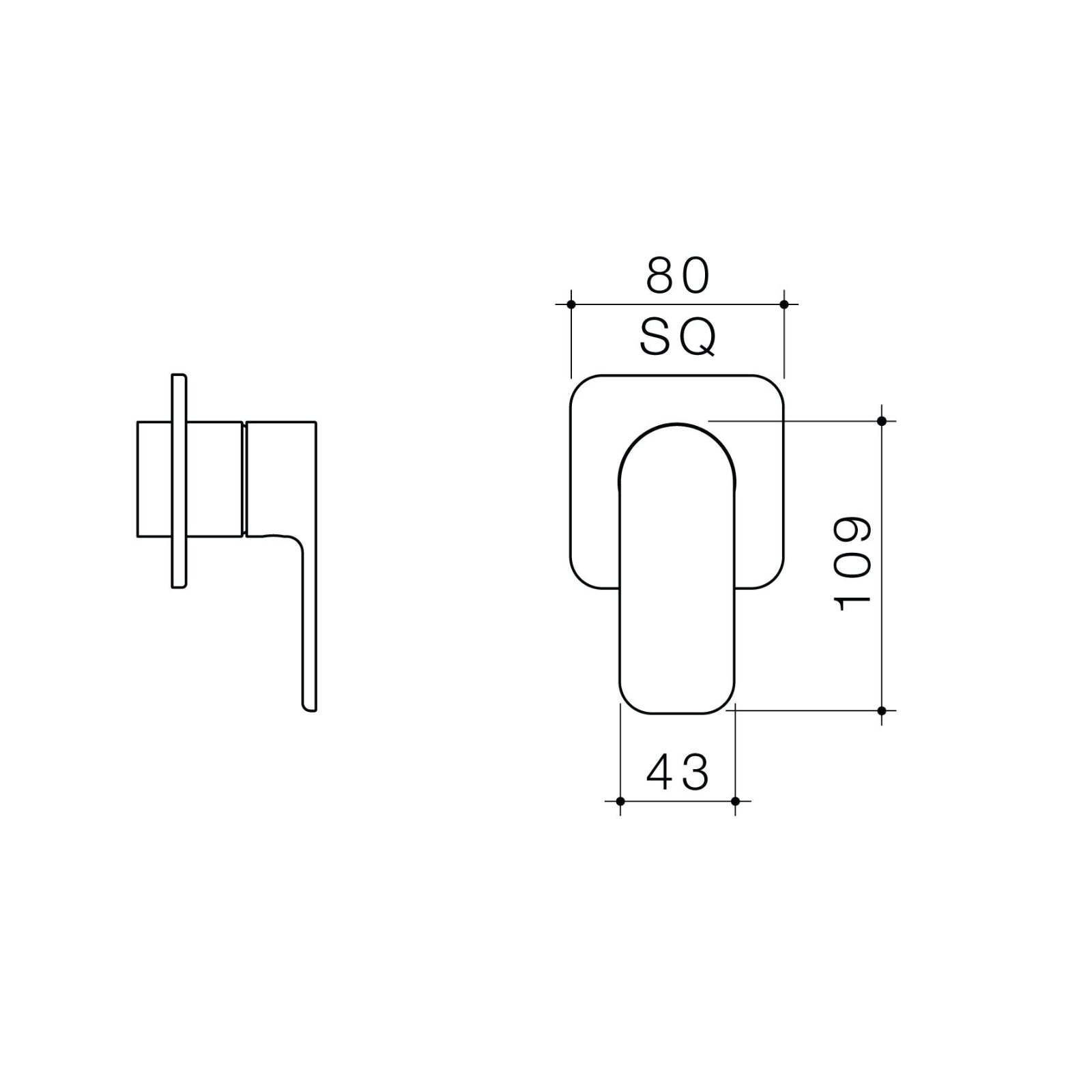 Technical Drawing Caroma Luna II Bath/Shower Mixer Trim Kit - Chrome 68209C - The Blue Space