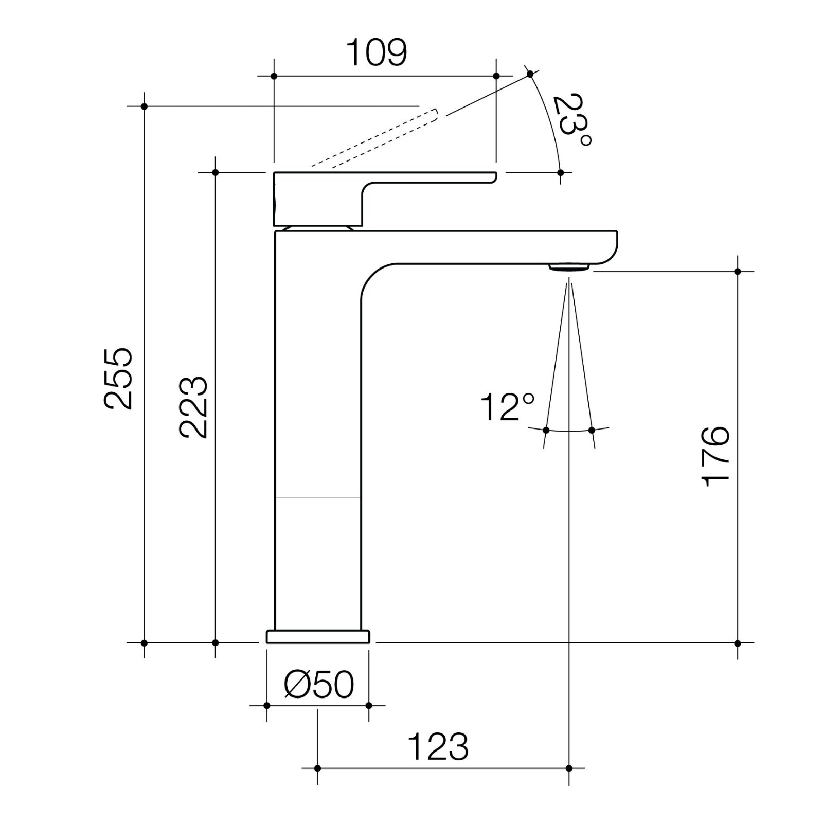 Technical Drawing Caroma Luna II Mid Basin Mixer - Chrome 68199C6AF - The Blue Space