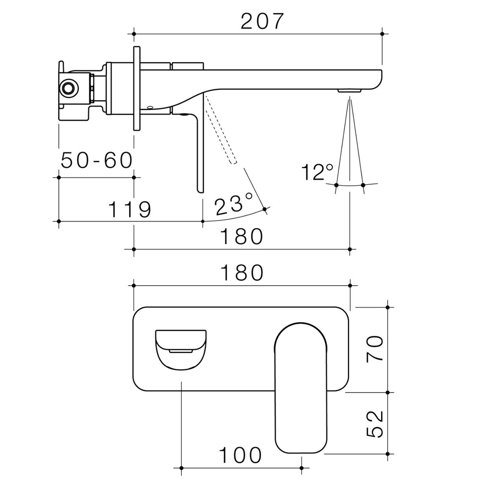 Caroma Luna II Wall Basin/Bath Mixer 180mm - Satin Black