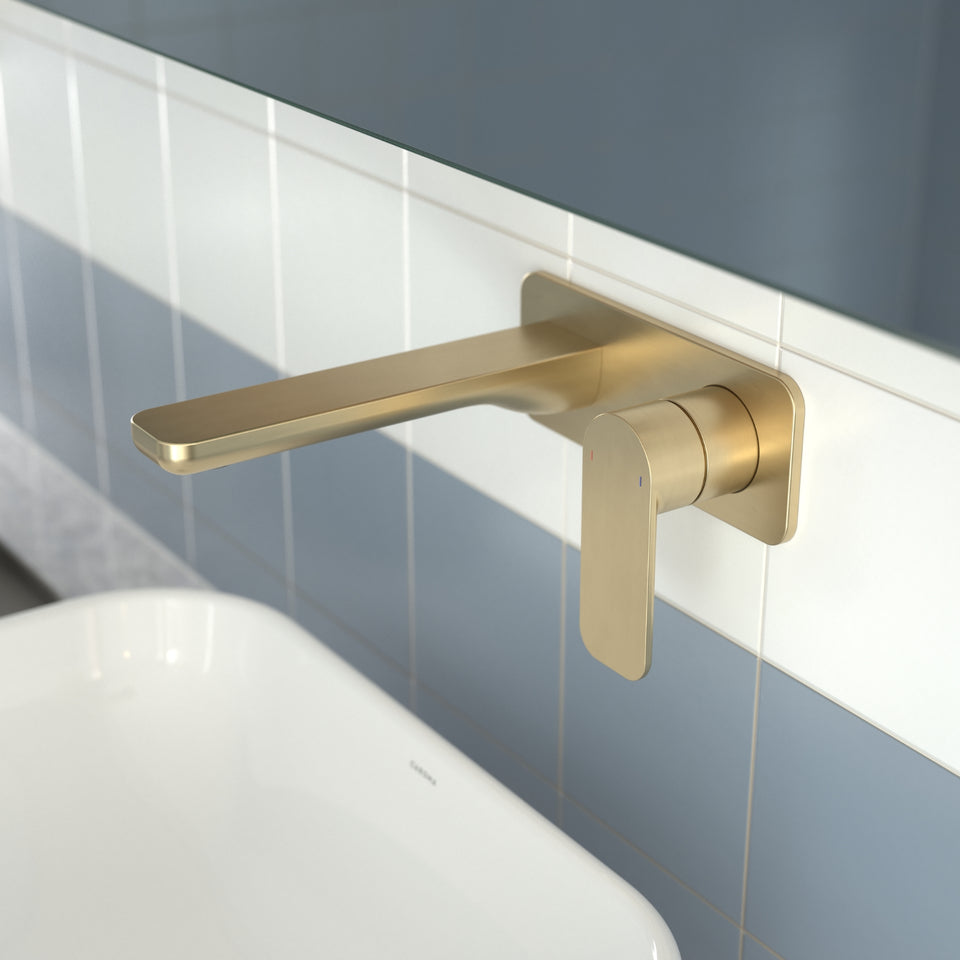 Caroma Luna II Wall Basin/Bath Mixer 220mm - Brushed Brass