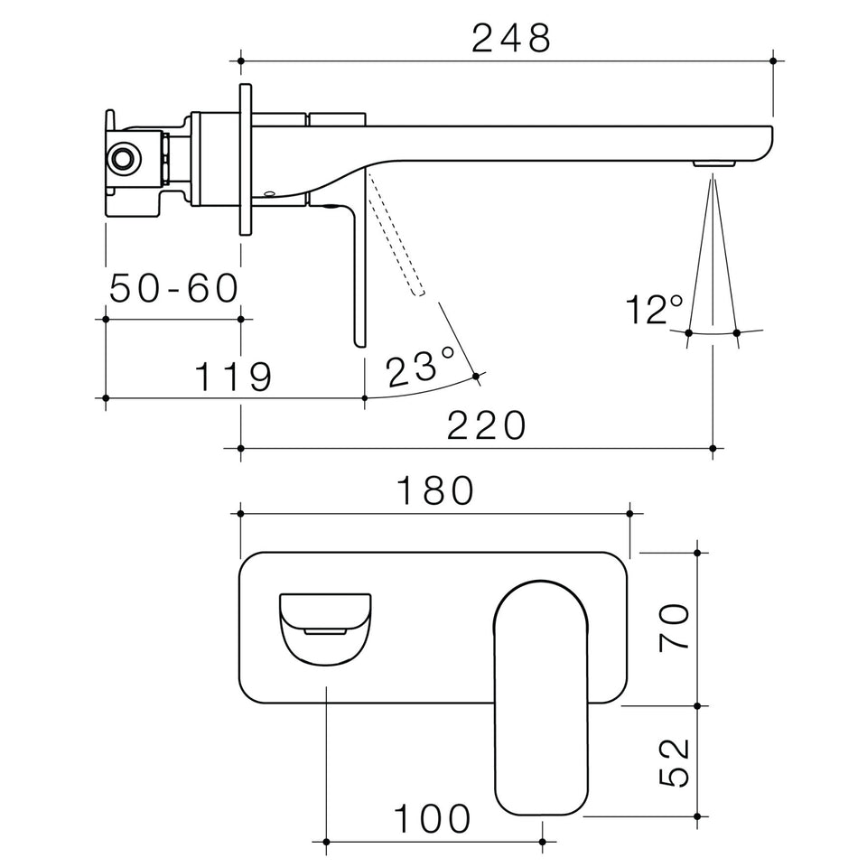 Caroma Luna II Wall Basin/Bath Mixer 220mm - Satin Black