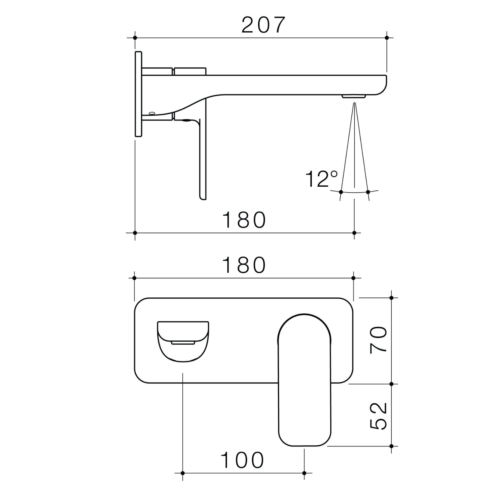 Technical Drawing Caroma Luna II Wall Basin/Bath Mixer Trim Kit 180mm - Brushed Nickel 68211BN6AF - The Blue Space