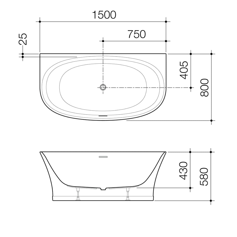 Caroma Riviere 1500mm Back to Wall Bath with Overflow - Gloss White
