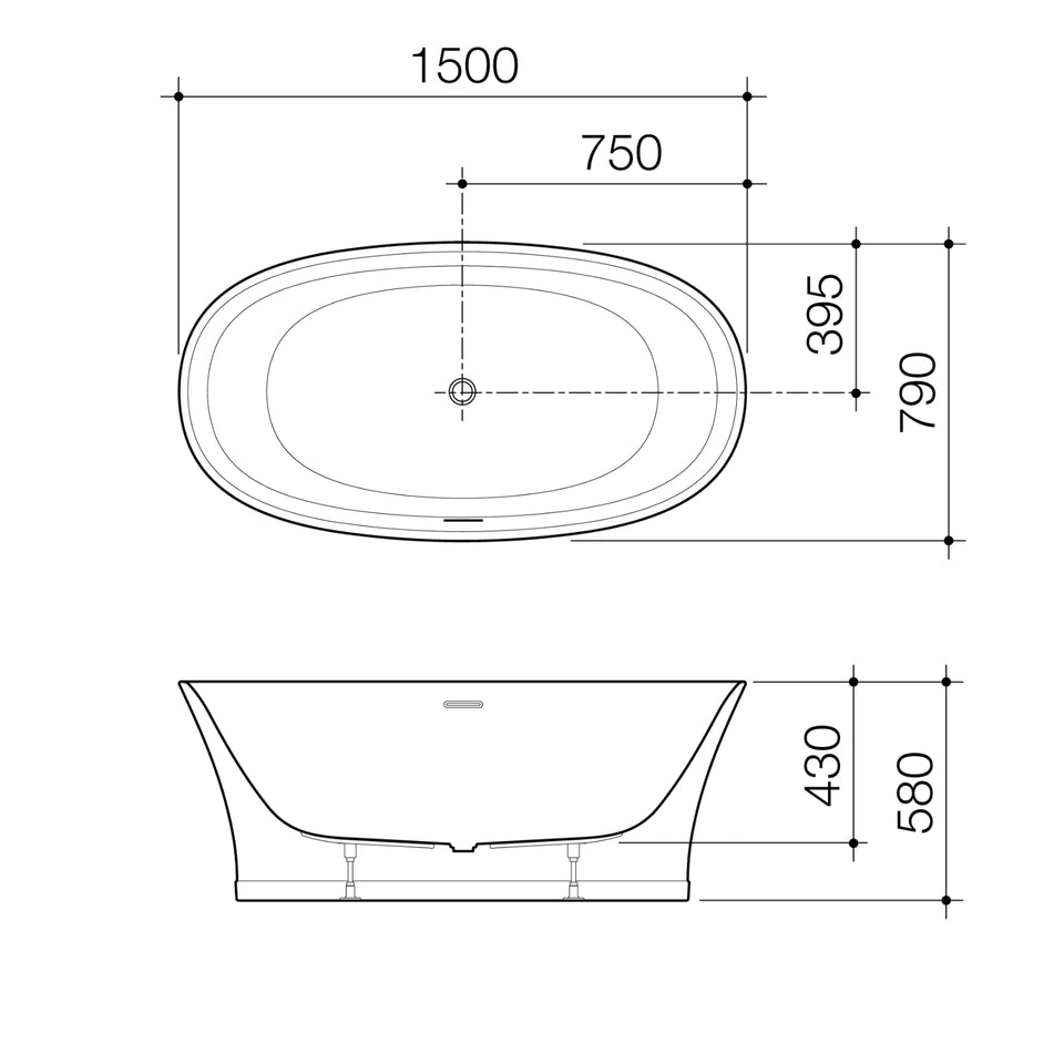Caroma Riviere 1500mm Freestanding Bath with Overflow - Matte White
