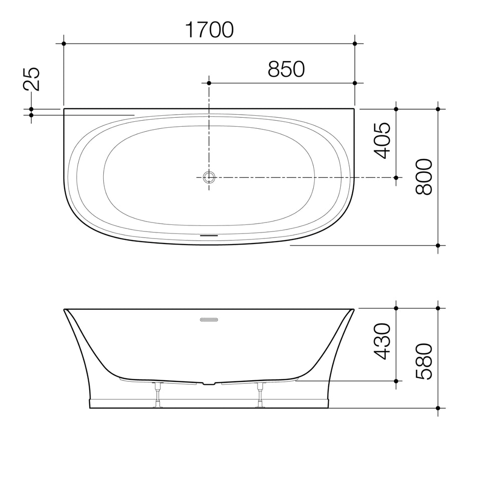 Caroma Riviere 1700mm Back to Wall Bath with Overflow - Gloss White