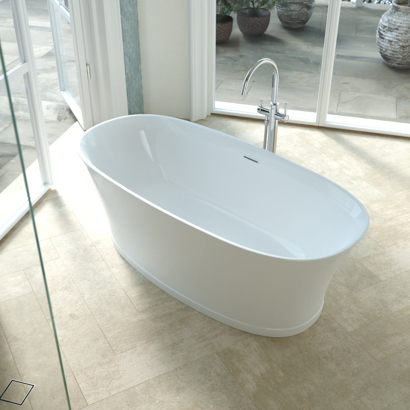 Lifestyle 2 Caroma Riviere 1700mm Freestanding Bath With Overflow - Gloss White EN7FSWOF - The Blue Space