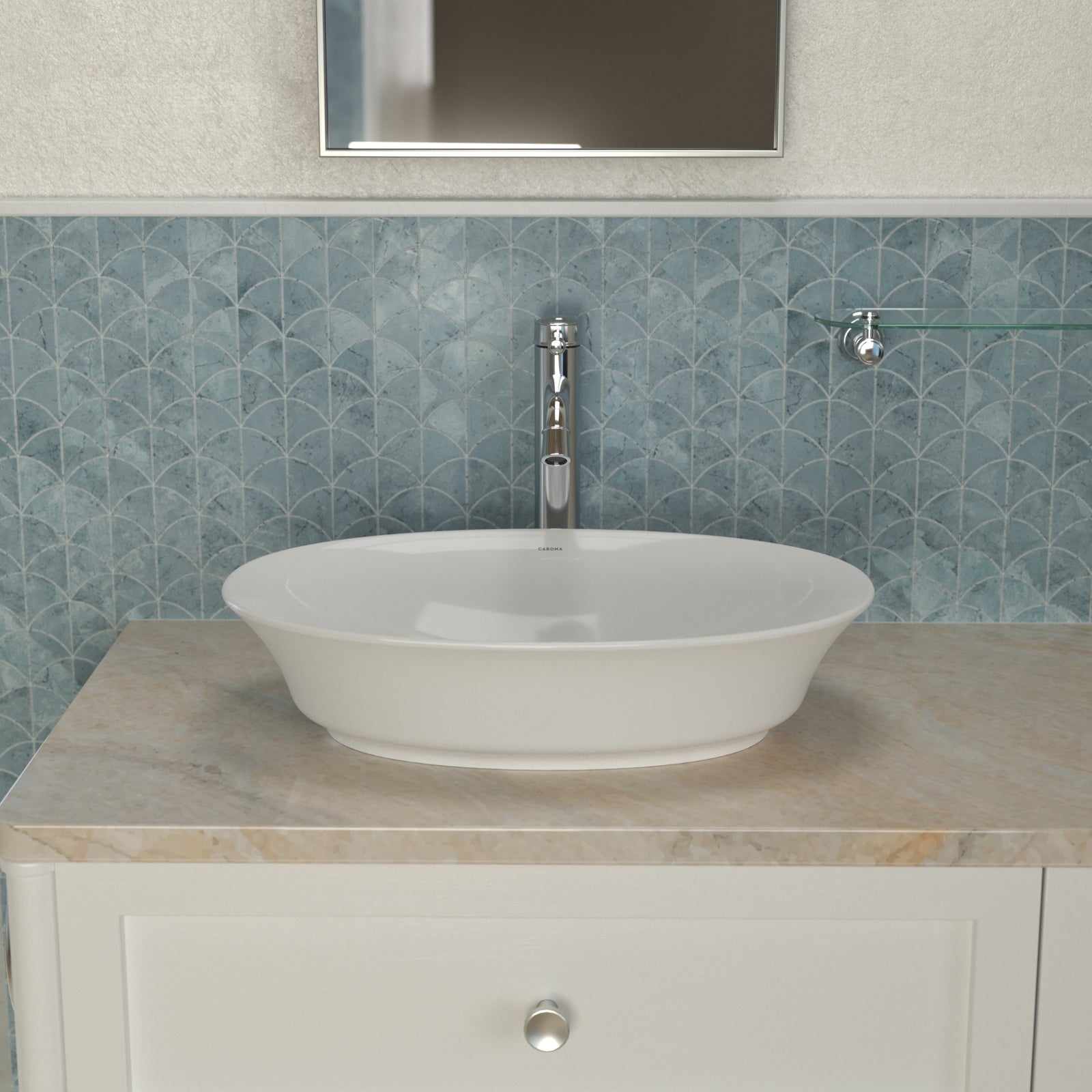 Lifestyle 8 Caroma Riviere Above Counter Basin No Tap Hole - Matte White 4700300MW - The Blue Space
