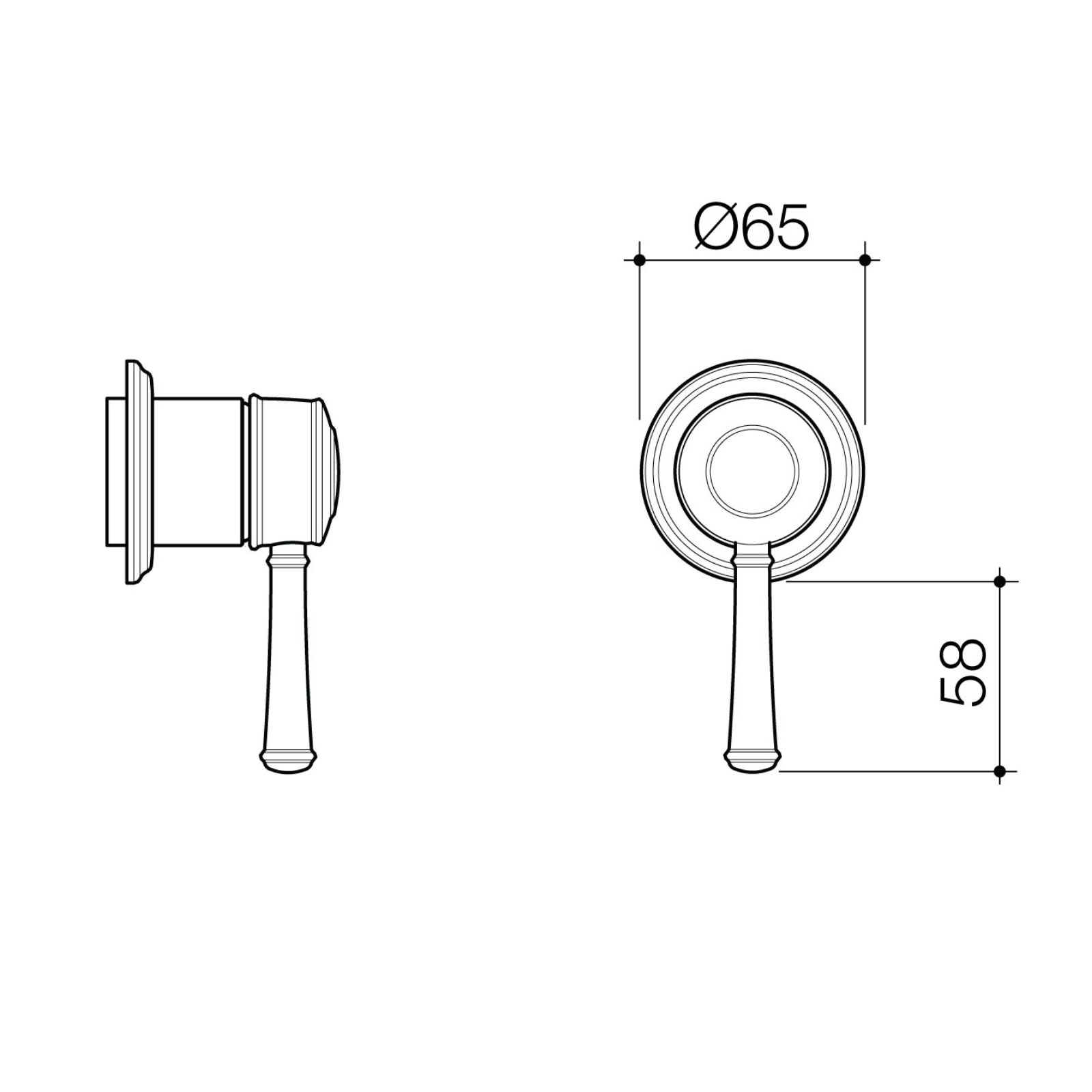 Technical Drawing Caroma Riviere Bath Shower Mixer Trim Kit - Chrome 520007C - The Blue Space
