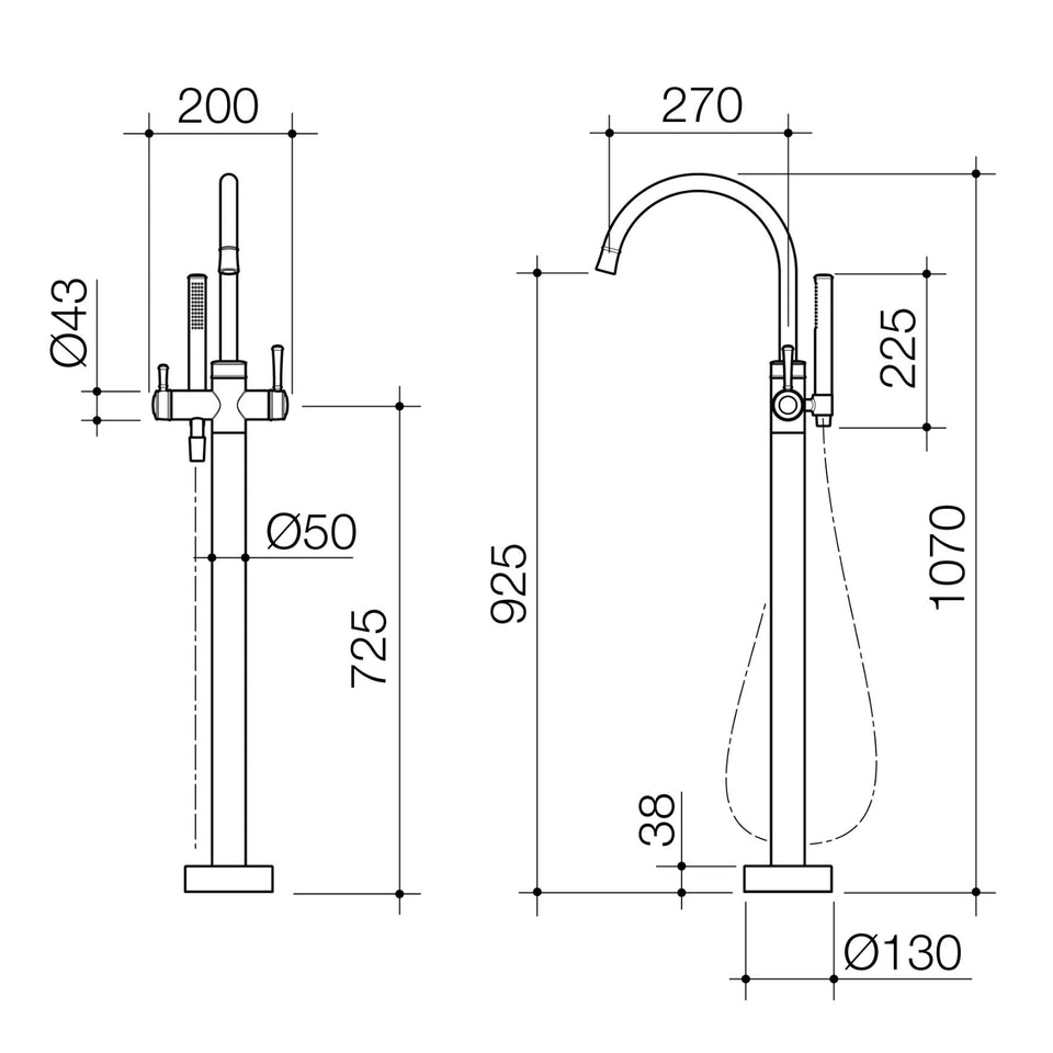 Caroma Riviere Freestanding Bath Filler with Handshower - Brushed Nickel