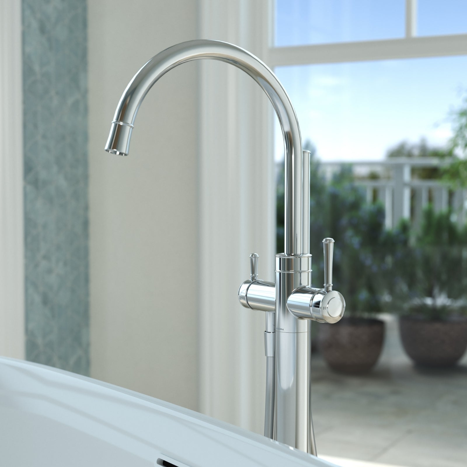 Lifestyle 1 Caroma Riviere Freestanding Bath Filler With Handshower - Chrome 520018C - The Blue Space