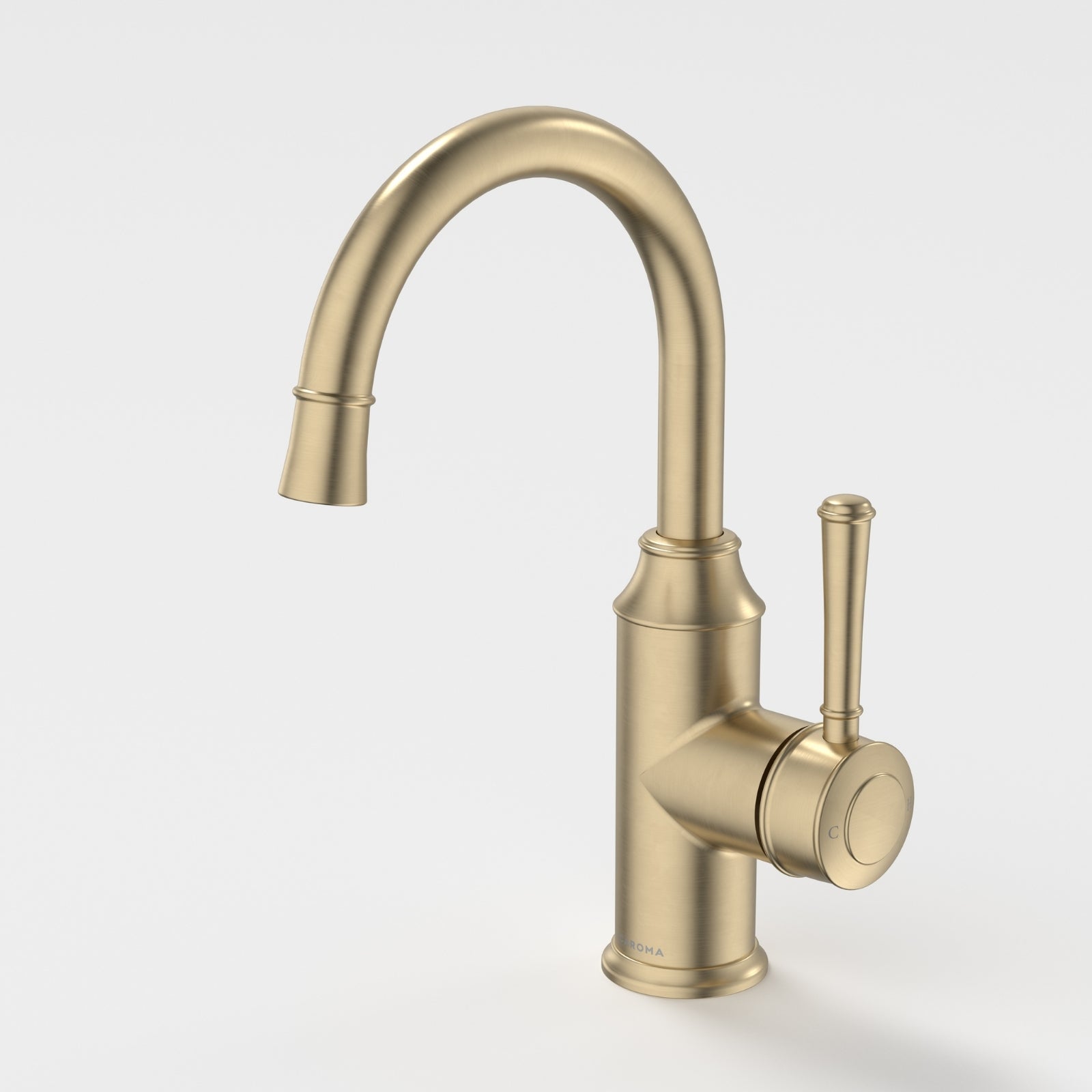 Caroma Riviere Gooseneck Basin Mixer - Brushed Brass 520004BB6AF - The Blue Space