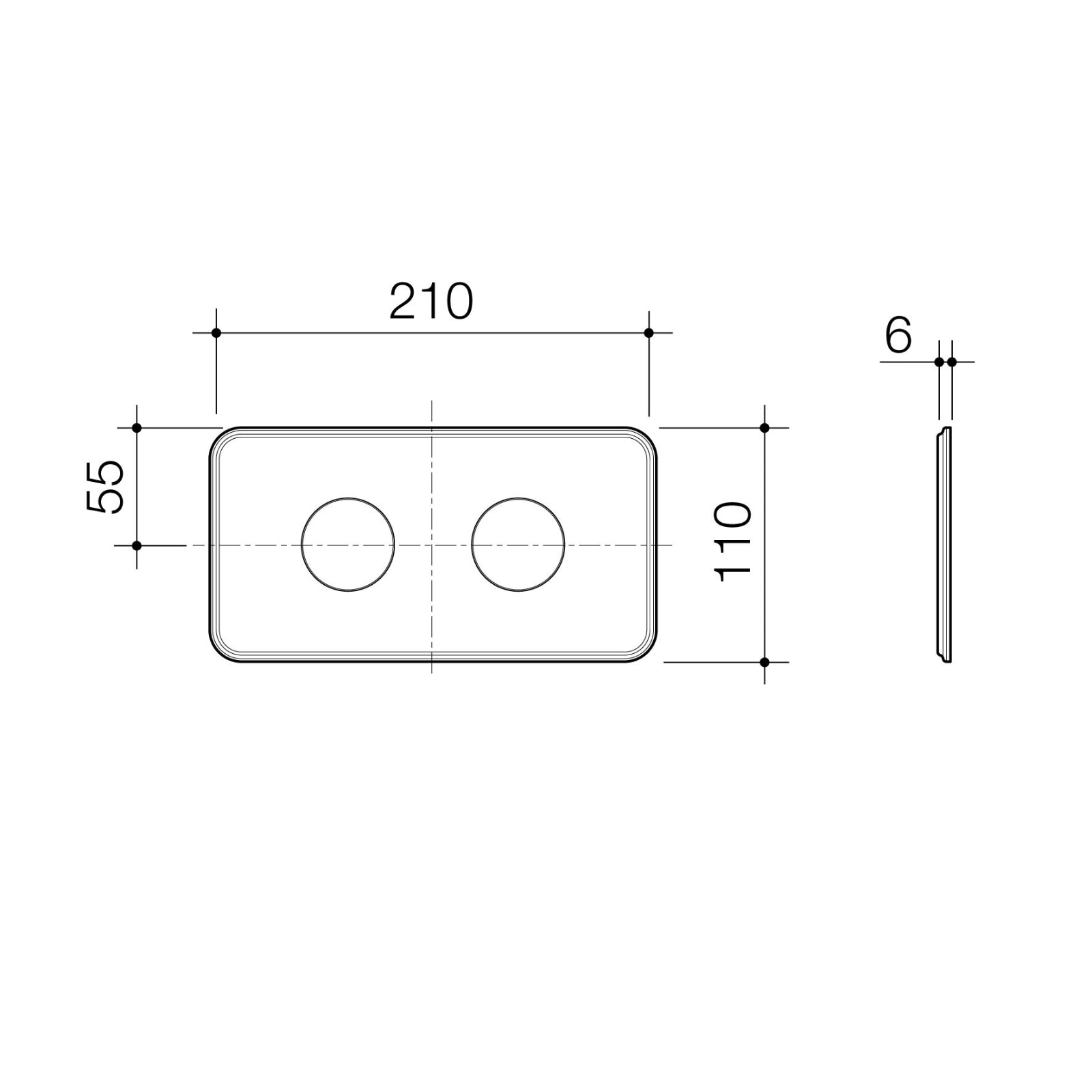 Technical Drawing Caroma Riviere Invisi® II Series Button - Brushed Nickel 48002BN - The Blue Space