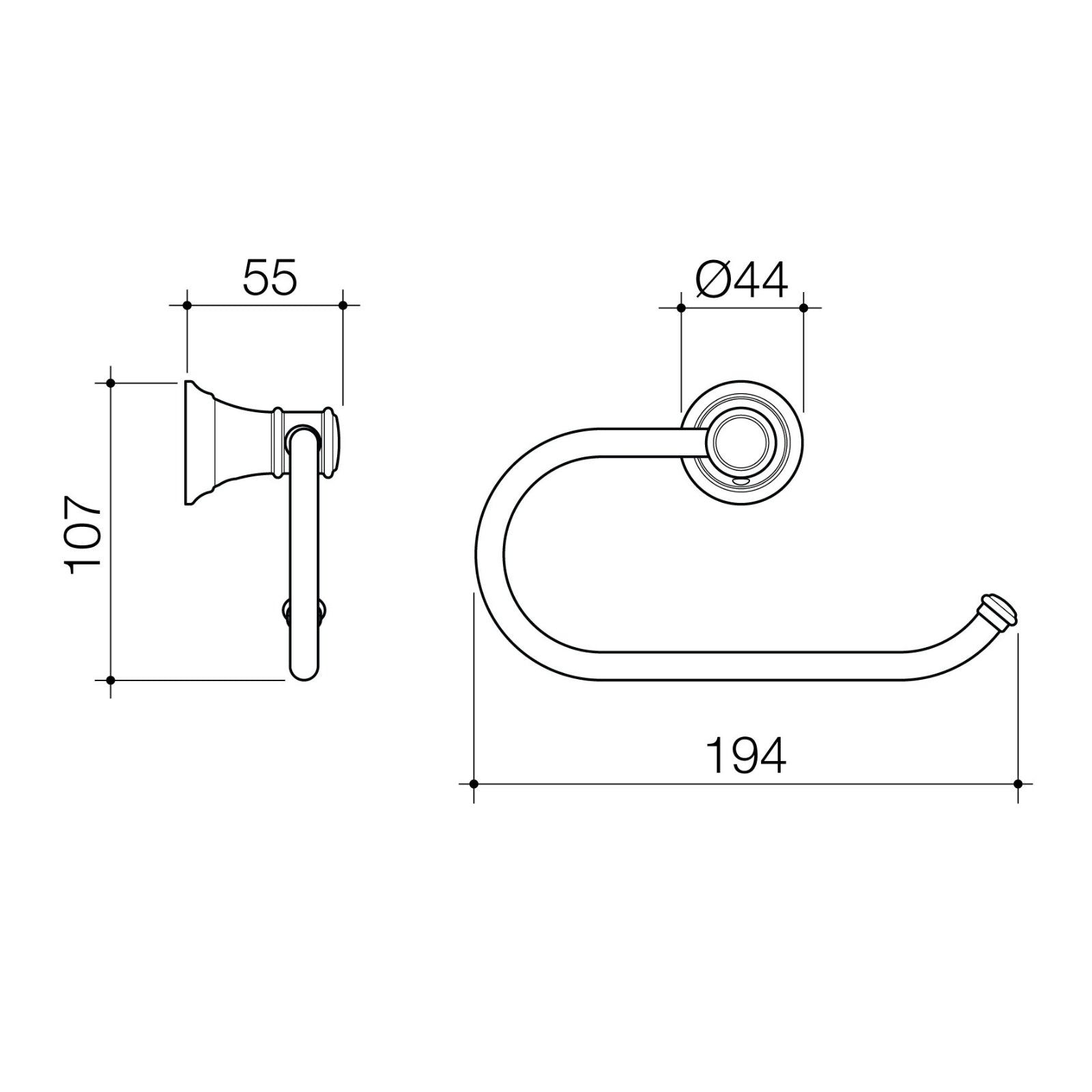 Technical Drawing Caroma Riviere Toilet Roll Holder - Brushed Nickel 520030BN - The Blue Space
