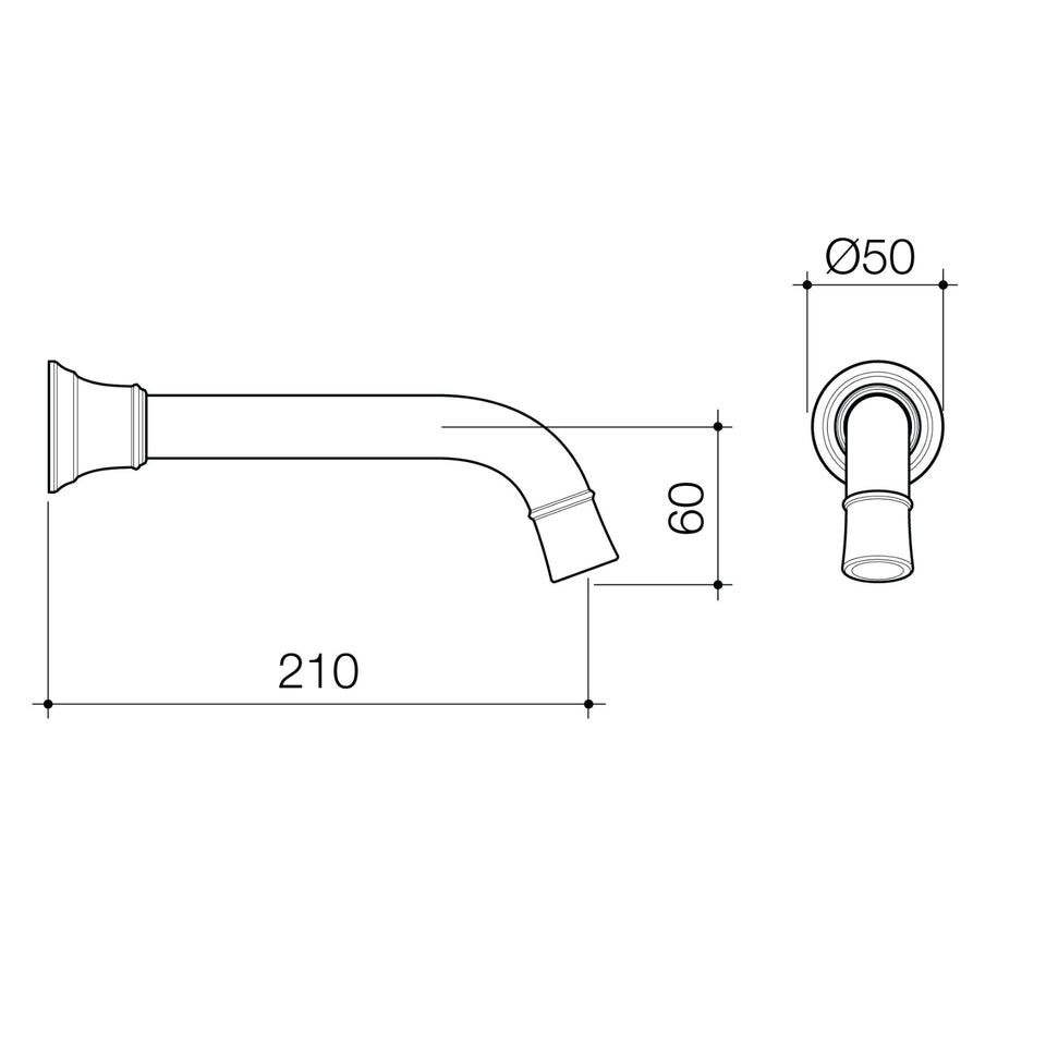 Caroma Riviere Wall Basin/Bath Outlet 210mm - Brushed Nickel