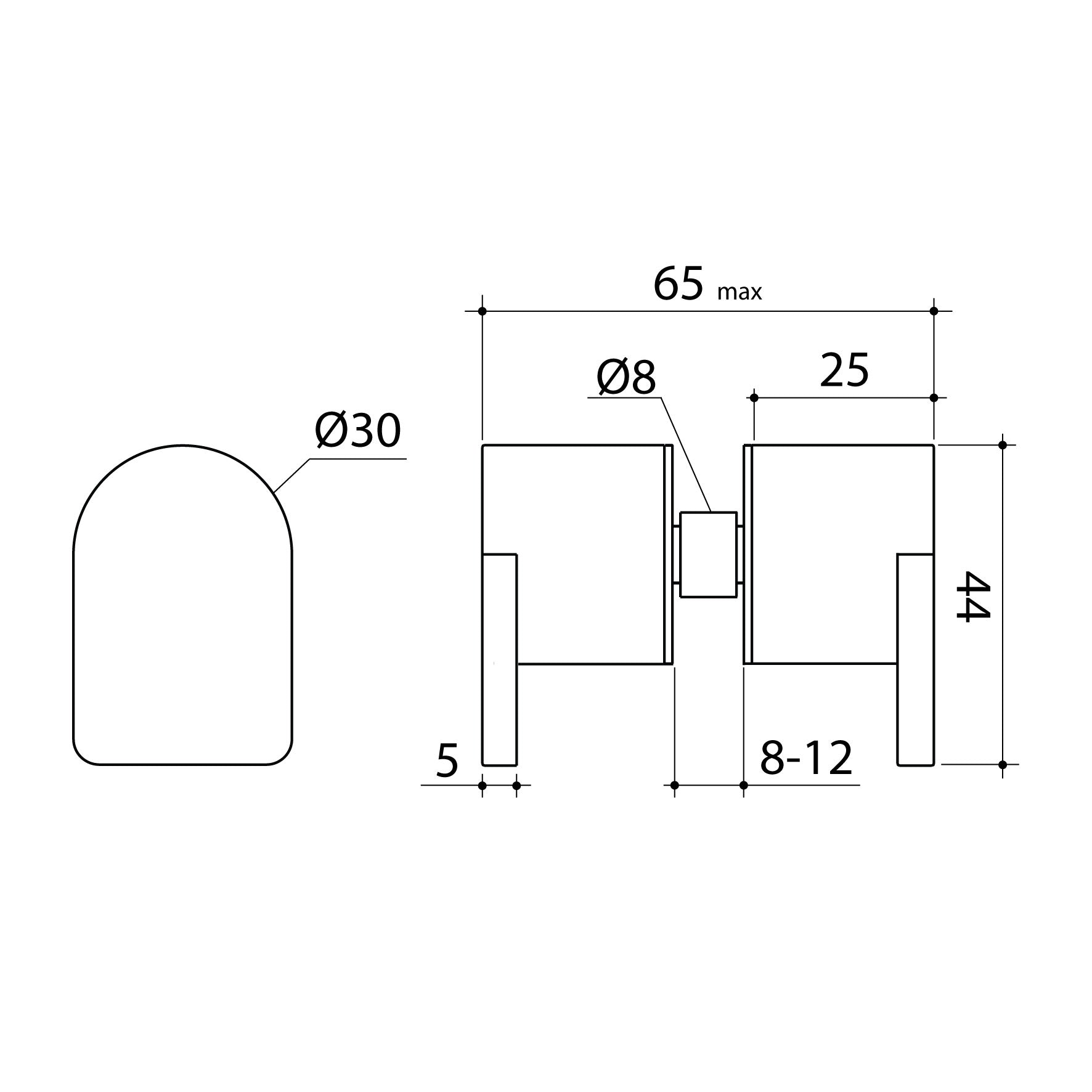 Technical Drawing Caroma Shower Door Lever Handle Brushed Brass 99454BB - The Blue Space