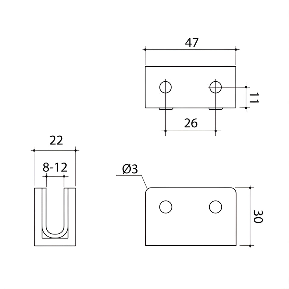 Caroma Shower Glass U Bracket Brushed Nickel