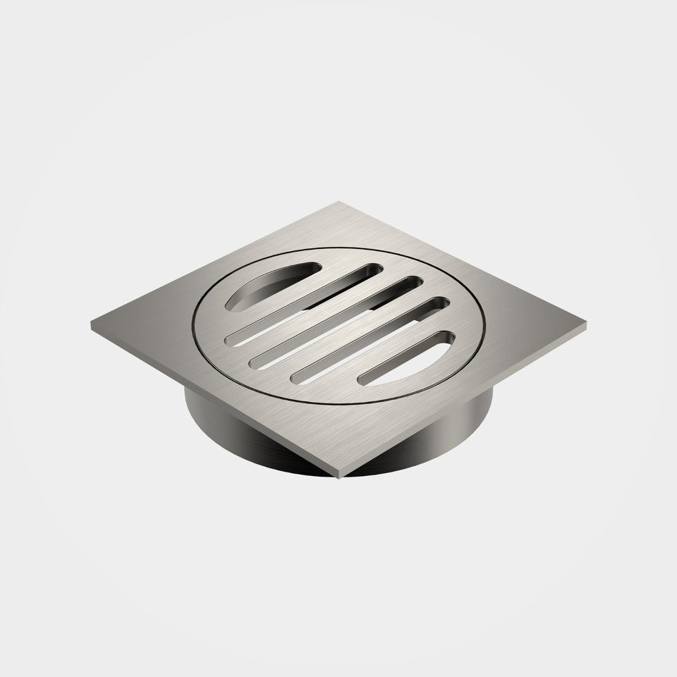 Caroma Square Floor Waste - 80mm Outlet - Brushed Nickel